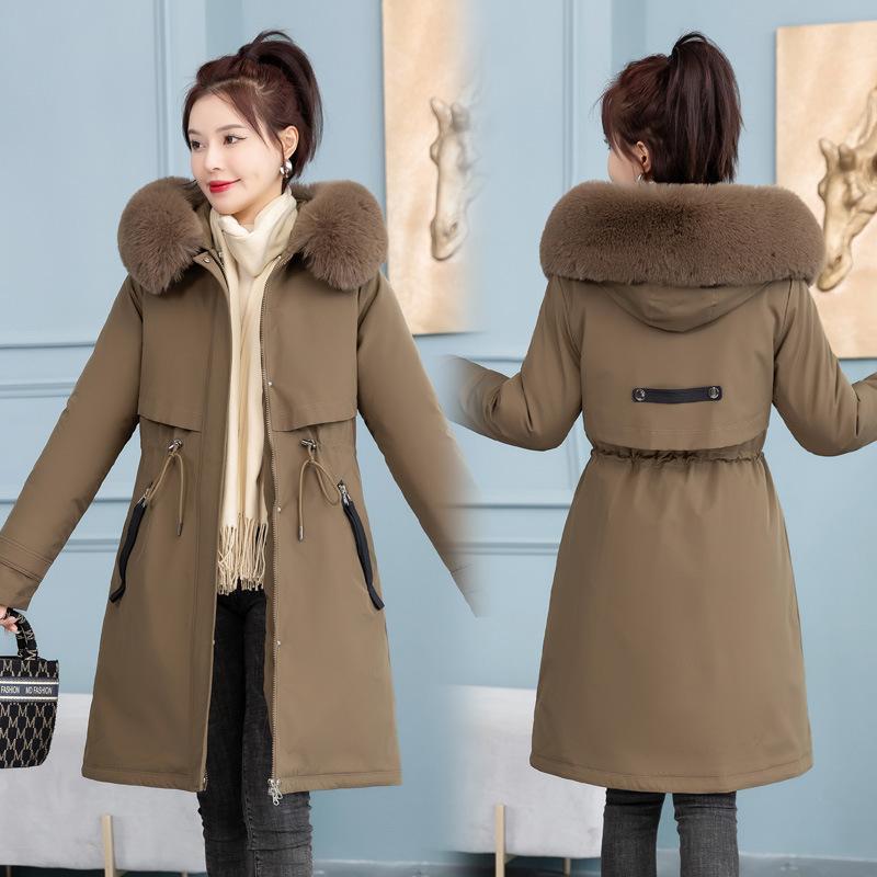 

Live face long pie to overcome women s winter new thickened removable liner slim down cotton clothes tide M кофейный