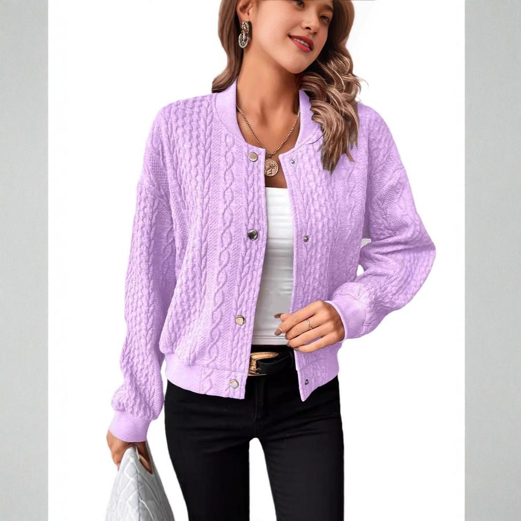 Women Casual Long Sleeve Baseball Collar Button Front Baseball Jacket Lightweight Knit Cardigan Sweater Outerwear