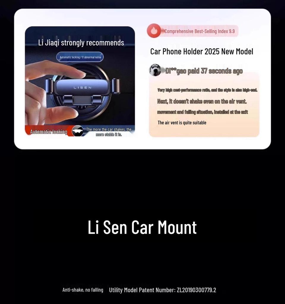 Li Sen 2025 Car Phone Holder: Anti-Shake Air Vent Bracket for Navigation