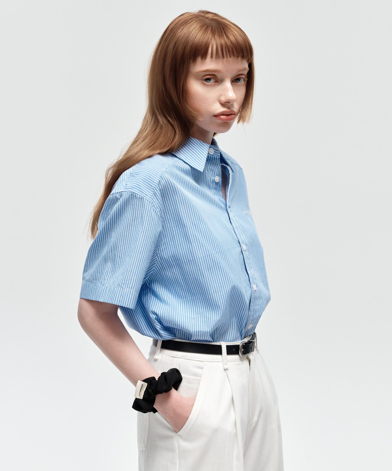 City Breeze Cotton Cut-Out Short Sleeve Shirt_Sky Blue Sky Blue/S