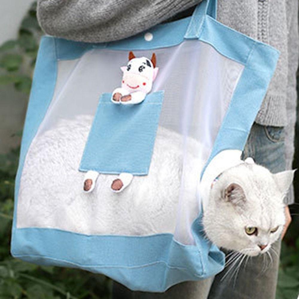 Cartoon Pet Carrier Bag Breathable Pet Outing Shoulder Bag Portable Cats Dogs Tote Bag Summer