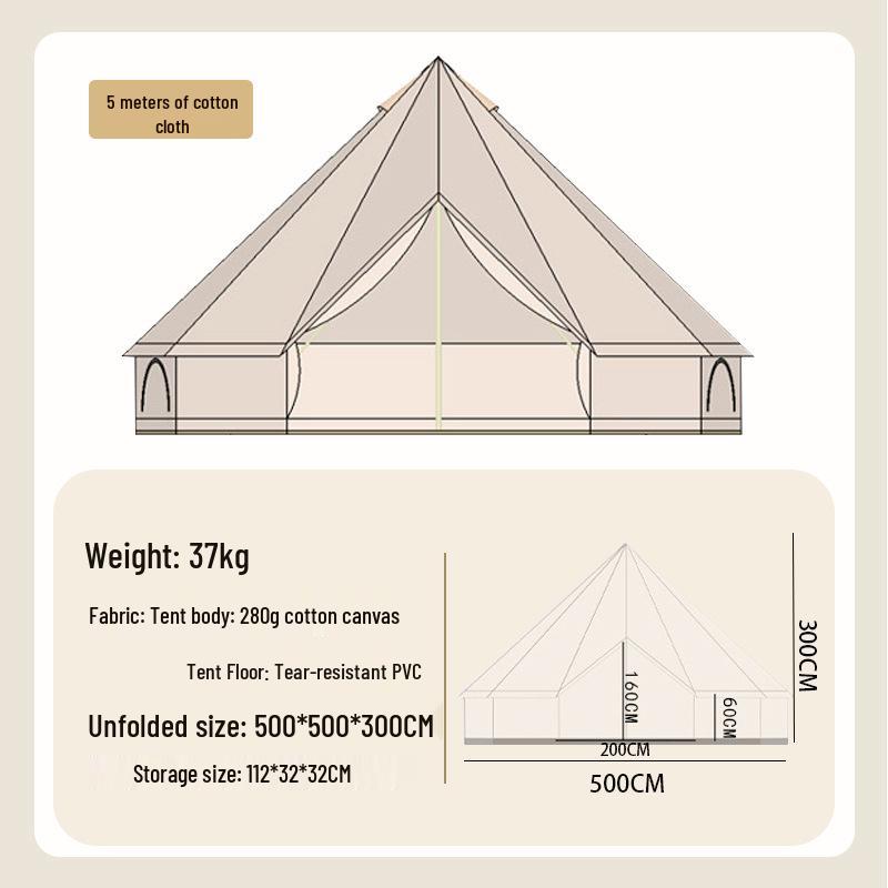 Double Outdoor Yurt Tent: Sunshade Canopy, All-Weather Camping Tent, Full Set for Overnight Use