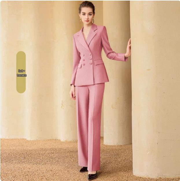 Women's Double-Breasted Professional Suit Set - Elegant Spring/Autumn Formal Wear