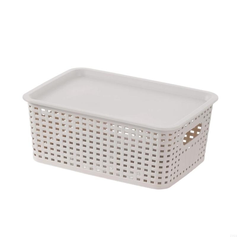 Stackable Storage Basket With Bamboos Lid Ventilated Plastic Handwoven Designs for Home Organization Toy Books