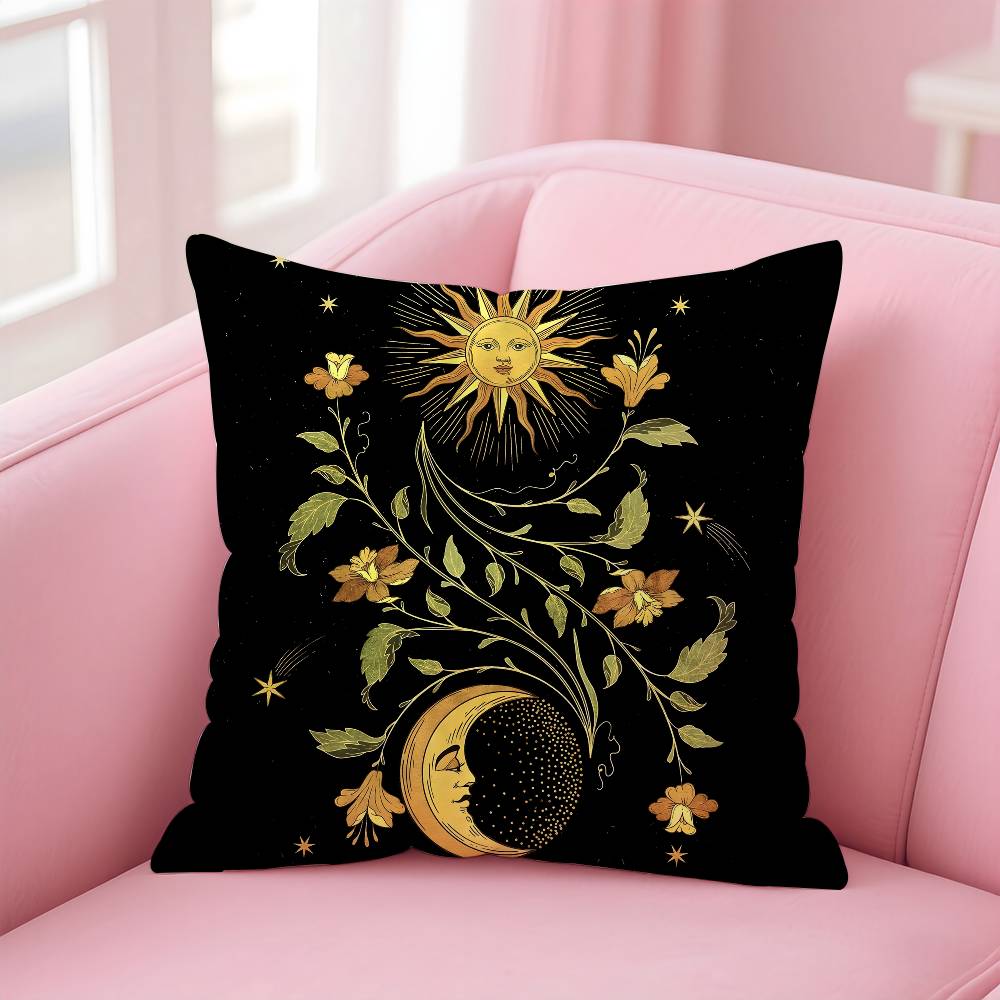 Sun Moon Mandala Series Pattern Pillow Case Anti-Dustmite Pillow Invisible Zipper Silky Short Plush Sofa Cushion Cover
