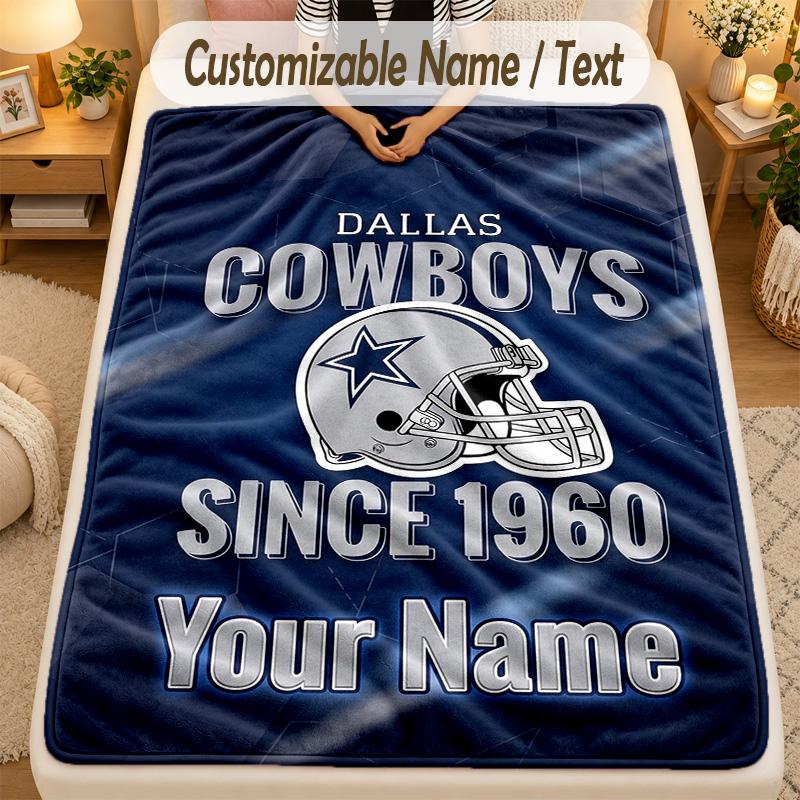 Flannel BlanketDallas Cowboys Custom Name Text Personalized Soft Warm Throw Blanket Home Decor Gift