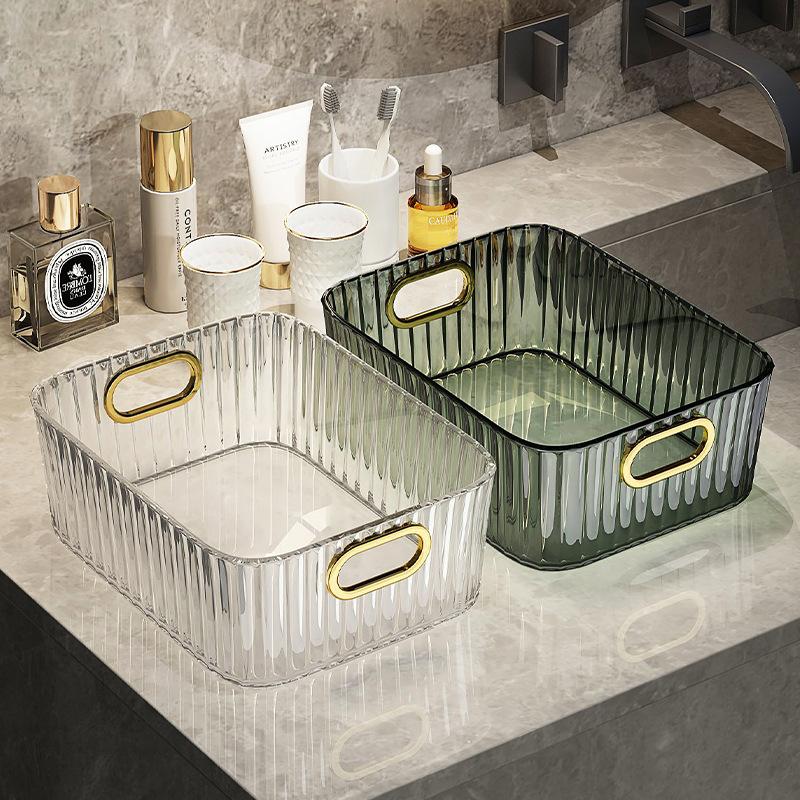 1pc Nordic Luxury PET Acrylic Storage Box with Handles – Transparent Home Organizer Box for Bedroom, Living Room & Coffee Table