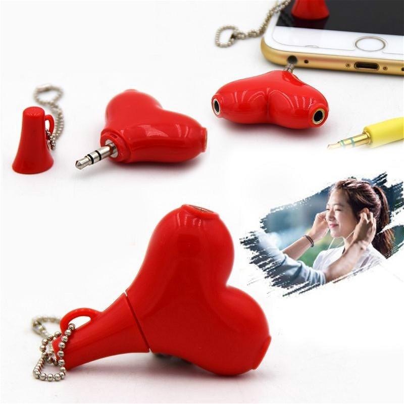 1 ks rozkošný rozbočovač pro sluchátka, sluchátkový rozbočovač, pro zamilované, roztomilé červené srdce, 3,5 mm, 1 vstup na 2 výstupy, audio rozbočovač pro páry