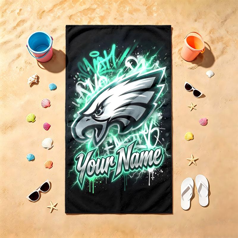 Philadelphia Eagles (23) Beach Towel Customizable Text Comfortable Pool Towels Stylish Beach Accessories Must Have Gifts for Both Men and Women