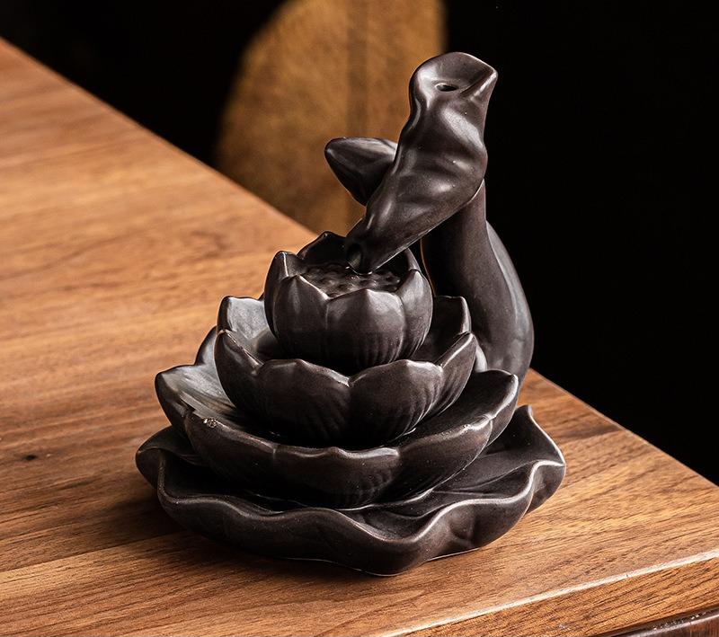 

1pc,Ceramic Lotus The Moon Pagoda Backflow Waterfall Incense Burner Incense Stick Holder Home Ornament Decor -Without Incense