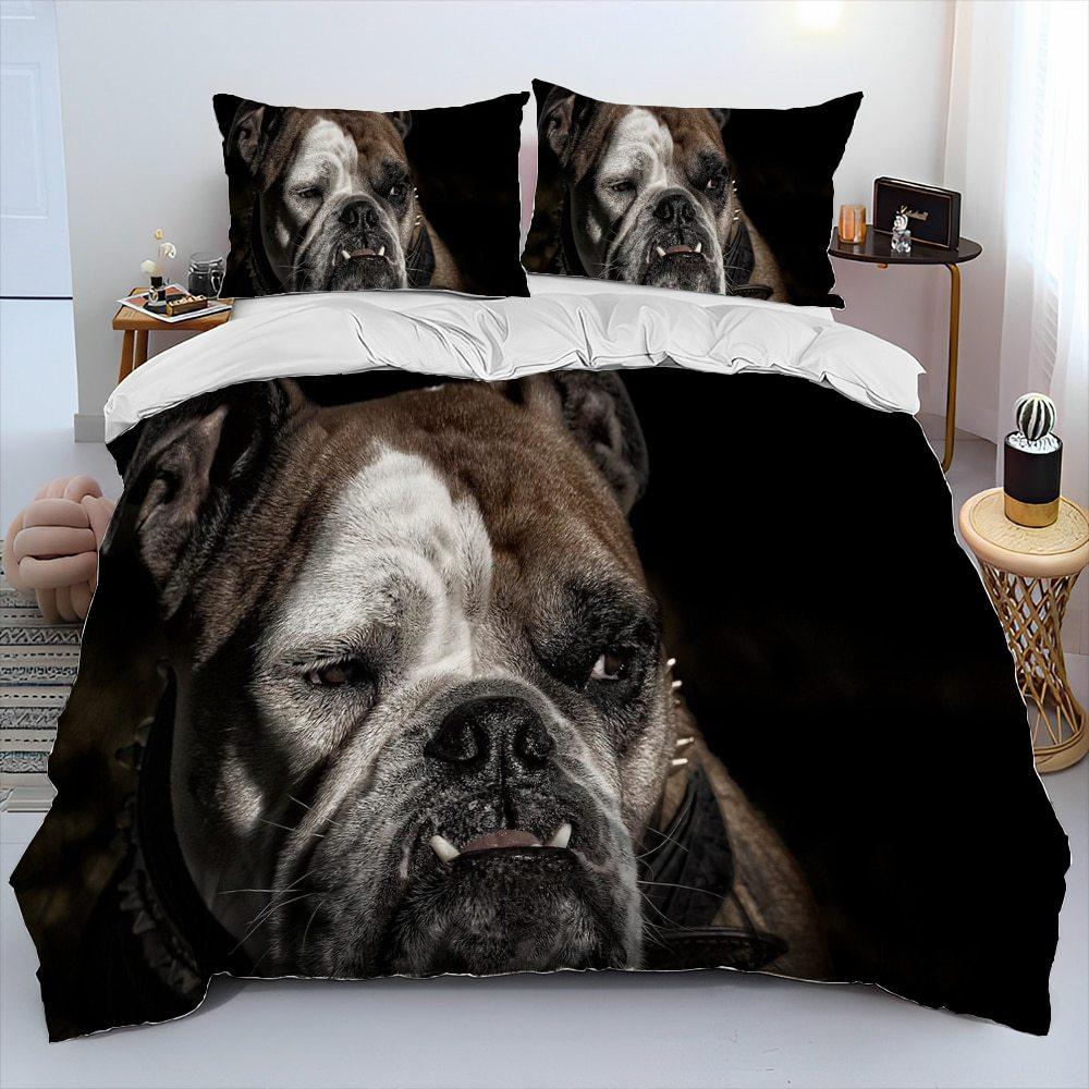 Three-Piece Digital Printing 3D Cute French Pit Bull Pet Puppy Quilt Cover Bedding Order