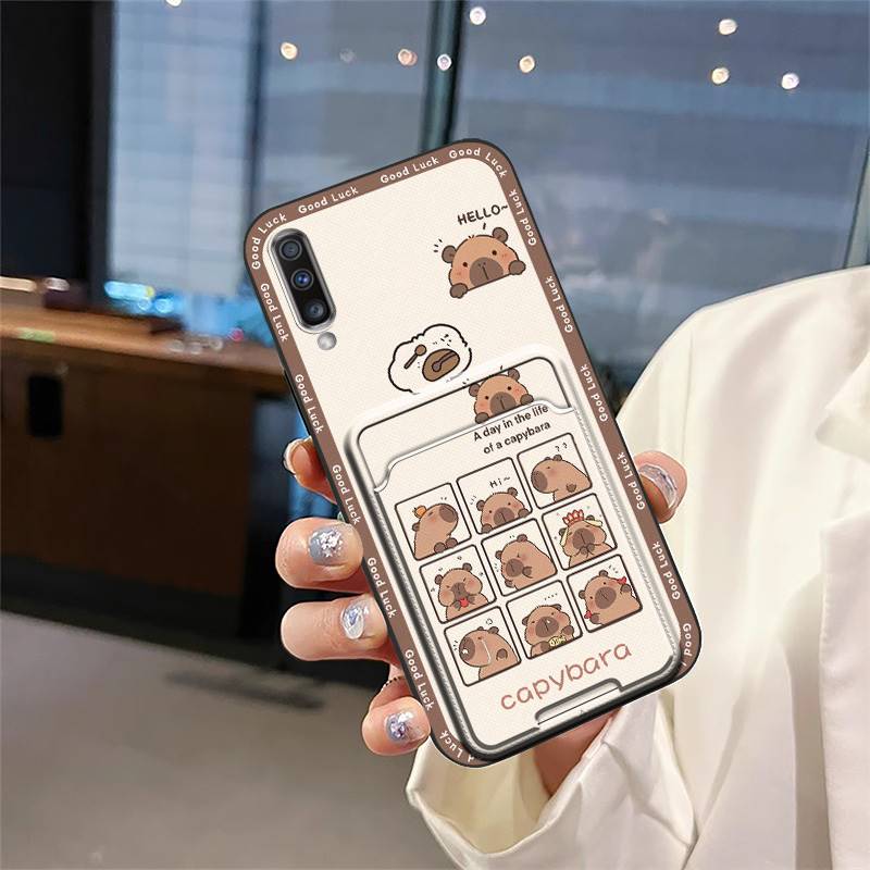 Cover Cute Phone Case For Samsung Galaxy A70 Silicone Cartoon Card slot Card sleeve Graffiti Dirt-resistant Durable TPU