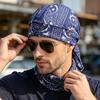 Chapéu Turban com Tiras Longas Ajustáveis Padrão Clássico de Castanha Tecido Macio Respirável Absorvente de Suor Chapéu Lenço de Cabeça