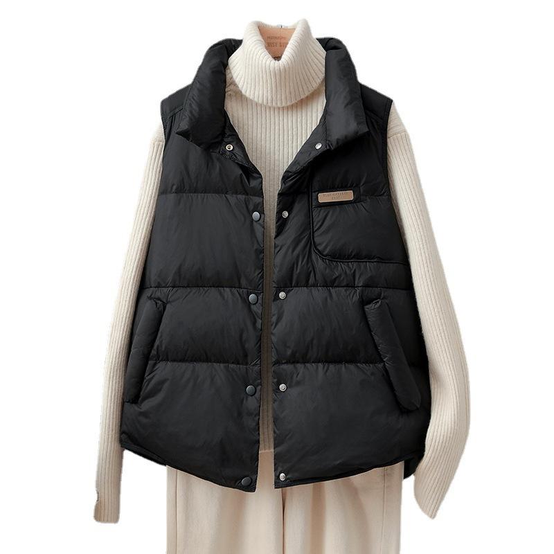 European leather standard down vest women's short new loose stand-up collar vest white duck down vest vest jacket