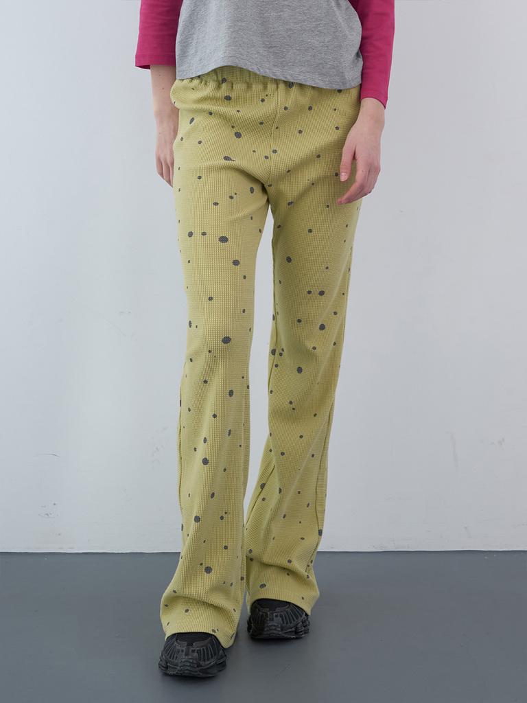 Enzo Blues Waffle Dottie Elastic Waist Bootcut Pants (Yellow)