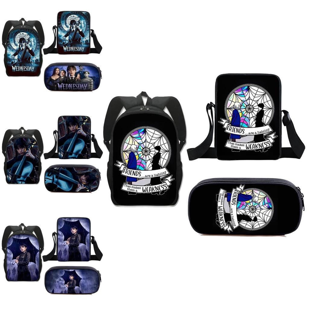 3pcs Wednesday The Adams Family Backpack+shoulder Bag+pencil Case Set Kids Gift
