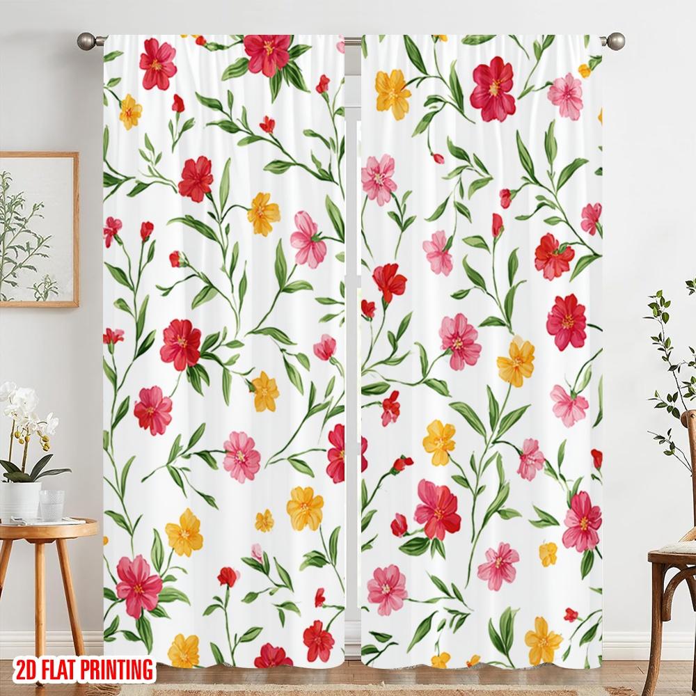 2pcs,2D plane printing Curtain Popular Colorful Floral Blooms 100% Polyester (without rod) Art Deco Festive Perfect for Living