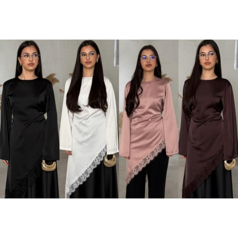 Long Sleeve Drooping Style Blouse Lace Lower Hemline Long Shirt Irregular Dress Commute Outing