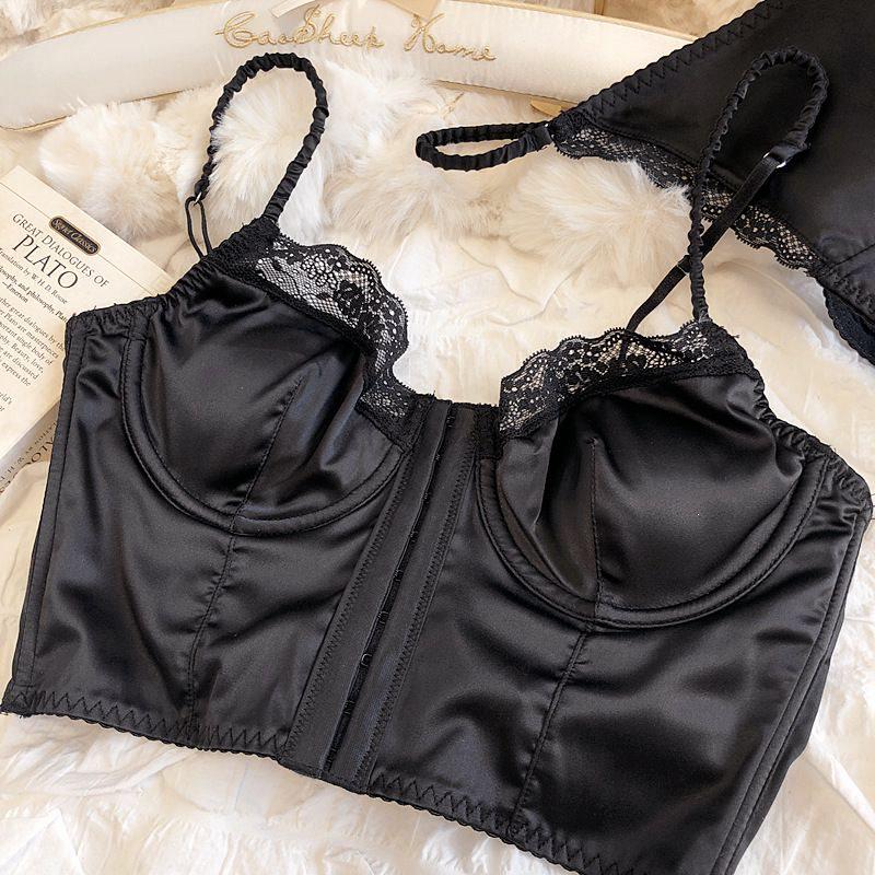 French Lace Push-Up Lingerie Set: Slimming Satin Underwire Bra for Large Busts