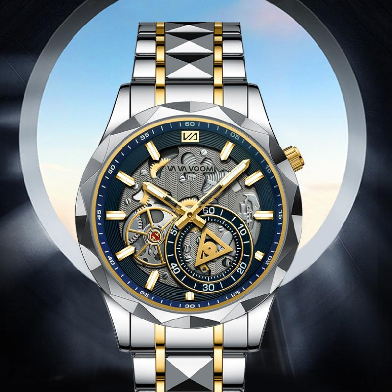 VA VA VOOM Fine Steel Belt Men's Watch Hollow Watch European and American Business Simple Quartz Waterproof Watch