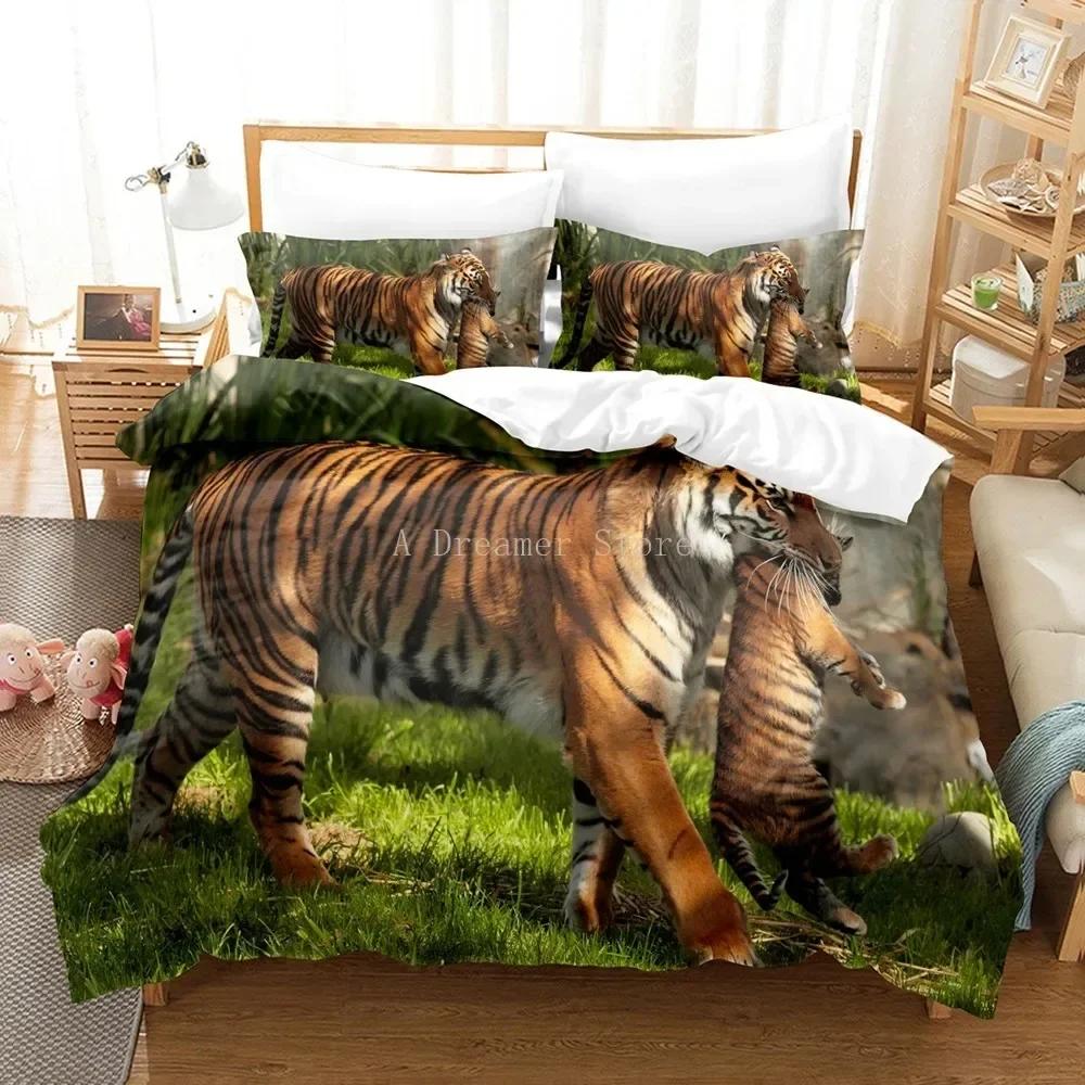 3D Animal Tiger Printed Brown Bedding Set Single Twin Double Queen King Cal King Size Bed Linen Set