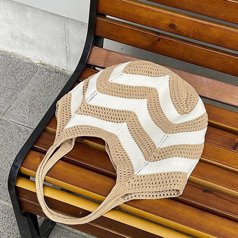 Women's Roomy Woven Net Backpack, Perfect for Summer Vacations, Casual Knitted Hollow-out Shoulder Bag KTB