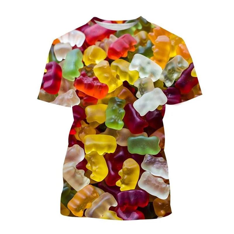 Colourful Cotton Candy T-shirt For Men's Kids 3D Printing T Shirts Round Neck Short Sleeves 2024 Summer Casual Funny Tee Shirts