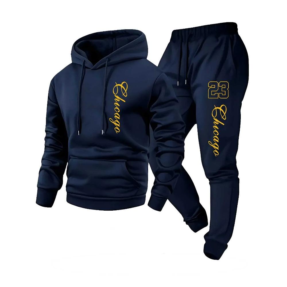 

Men s Long-sleeved Hooded Two-piece Set, Casual and Fashionable Sportswear, Men s Sportswear Set XXL