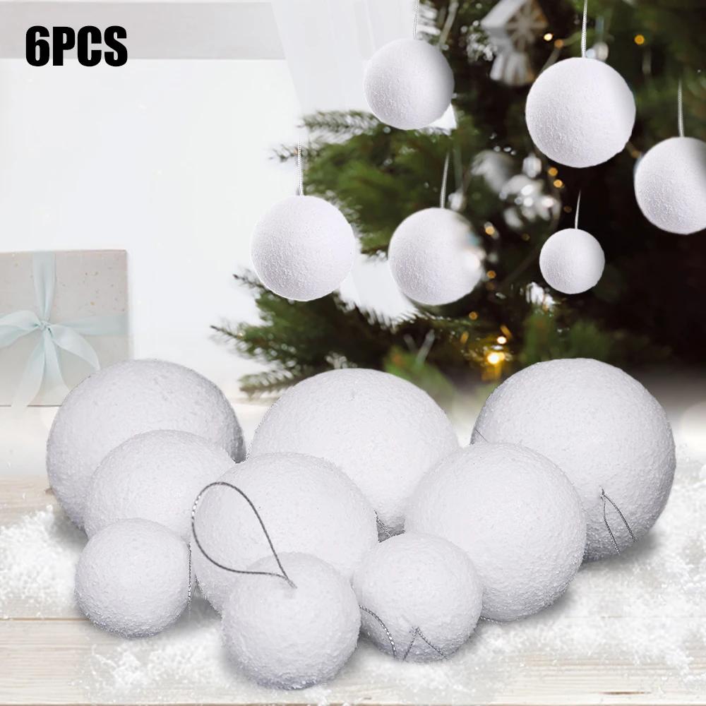 12/6Pcs White Christmas Ball Round Foam Balls Xmas Tree Hanging Ornaments Home Wedding Party Festival Decoration Globe Supplies