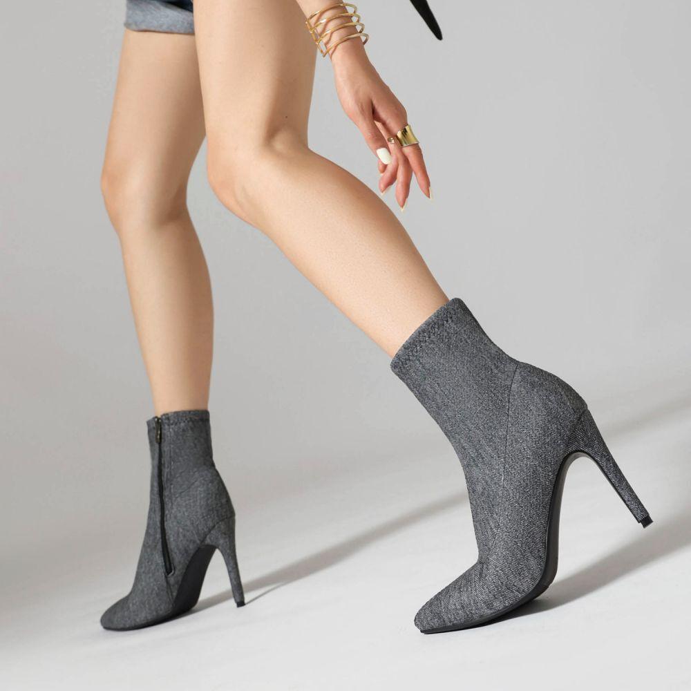  Low Boots Stiletto Pointed Denim  Boots