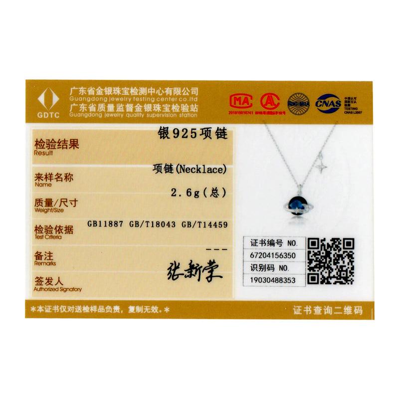 Bamoer Stars Design Engagement Jewelry 925 Sterling Silver Blue Planet Pendant Necklace for Women