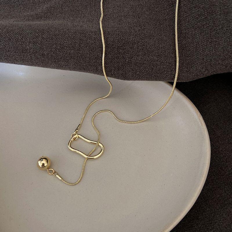 Minimalist Metal Ballpoint Pendant Necklace For Women Lady Elegant Long Geometric Pull-Out Chain Necklace Autumn Sweater Jewelry