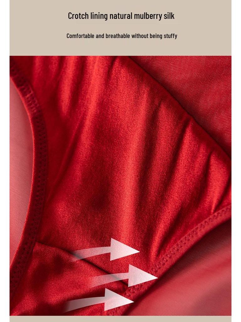2025 Autumn New Women's Mulberry Silk Mid-Waist Triangle Panties - Sexy, Comfortable, Bias Cut