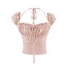 Neck lace-up short-sleeved T-shirt women's summer new American Spice Girls pure desire one-word collar slim-fitting and thin top