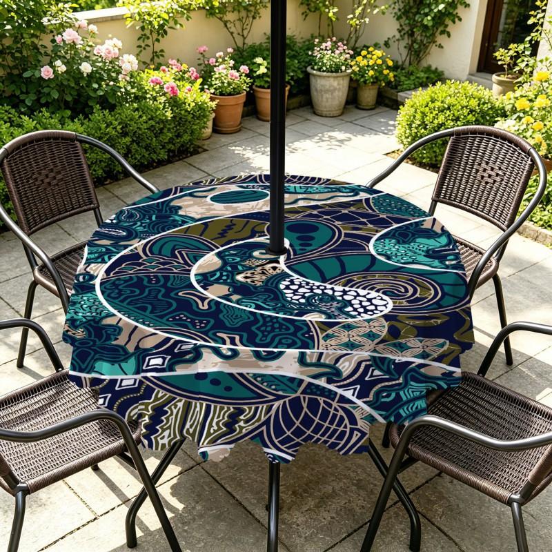 Outdoor Round Tablecloth With Umbrella Hole Patio Garden Deck Waterproof Oil Resistant Drop Cloth
