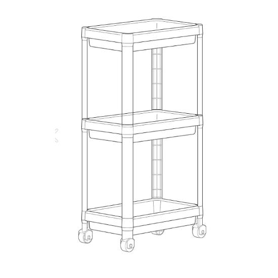 3 Tiers Organizer Shelf with Wheels Gray, Bathroom Cabinet, Kitchen Shelf, Organizer, Organizer Shelf