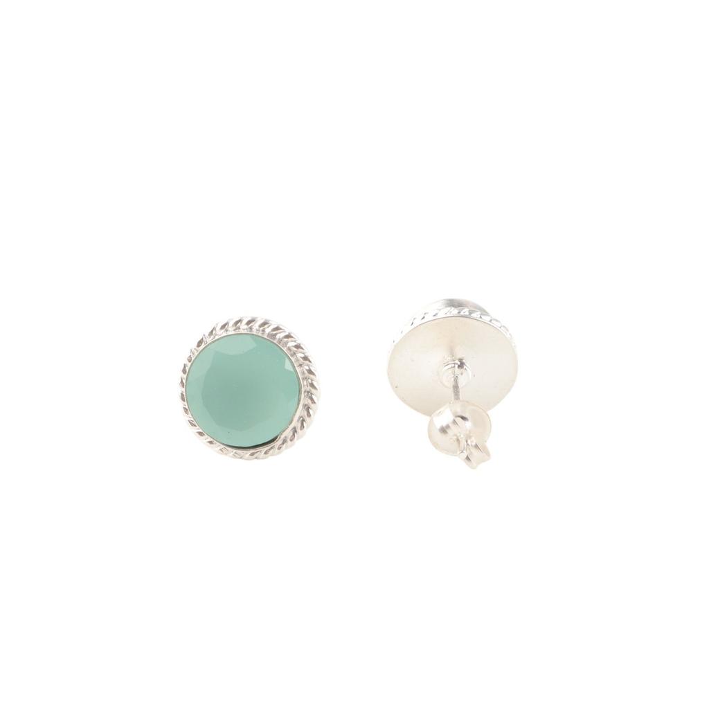 Aqua Chalcedony Gemstone 925 Solid Silver Jewelry Handmade Partywear Studs 0.53" EE-147-13