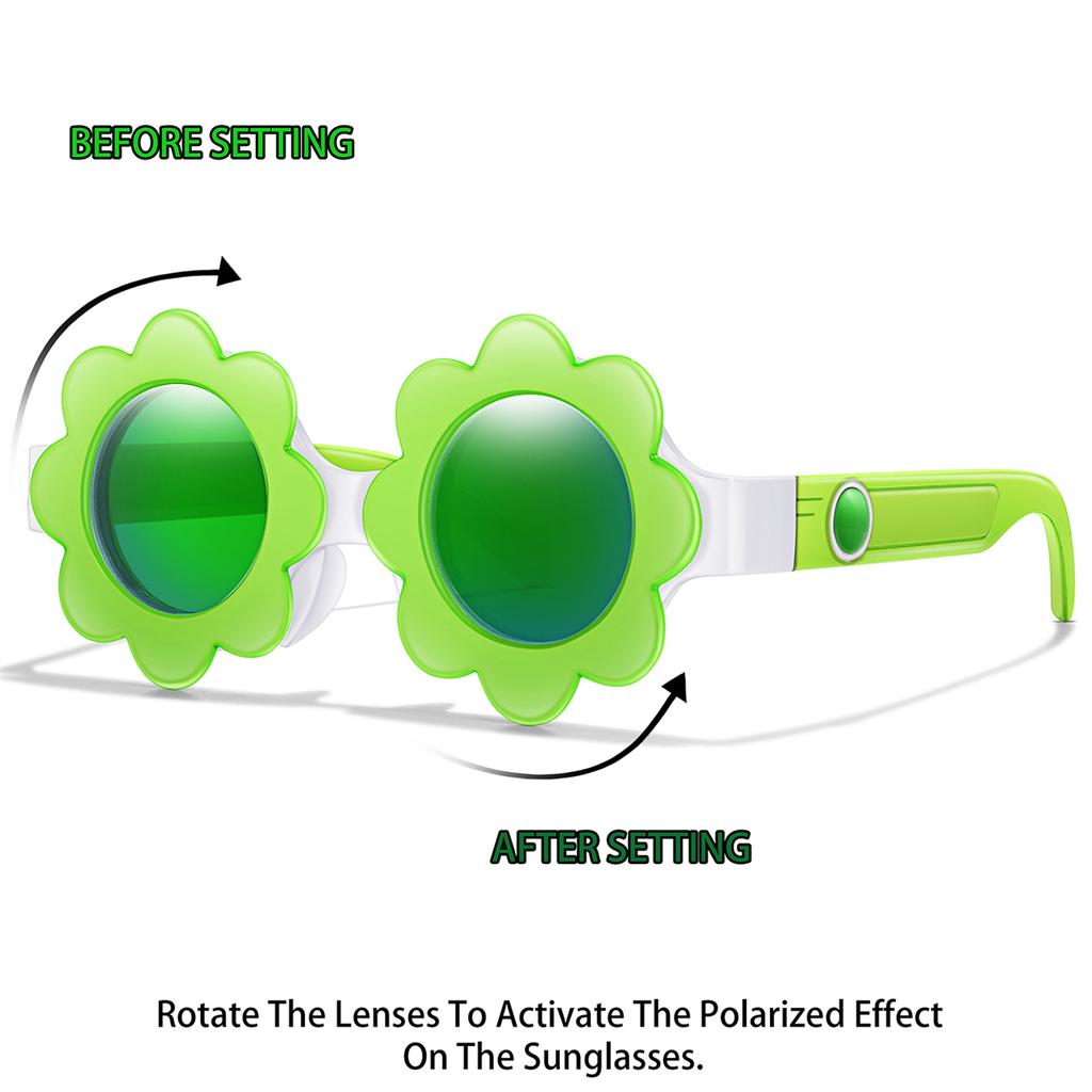 Kids Sunflower Round Sunglasses Cute Cartoon Rotation Lenses Fashionable Vintage Eyewear Party Shades