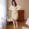 2025 Autumn Women's European & American Semi-High Neck Wool Blend Mid-Length Knit Dress