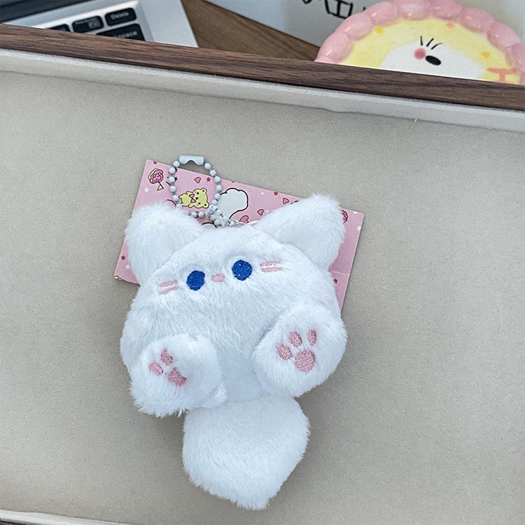 Cute Plush Long Tailed Cat Squeak Keychain Kawaii Cartoon Doll Toy Bag Pendant Key Ring Keyring Accessories For Women Girls