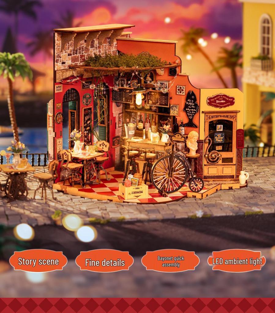 Rolife DIY Cheers Bar Miniature: Assembly Model House Gift for Girls