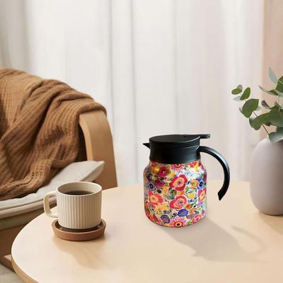 Tea Kettle 800ml Coffee Carafe Kettle Insulated Floral Pattern Teapot Stainless Steel Vacuum Thermal Pot for Brewing Filtering