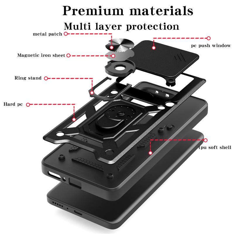 For Motorola Edge 60 Fusion 5G Case Slide Lens Camera Shockproof Armor Phone Case For Moto Edge60 Fusion Ring Holder Back Cover