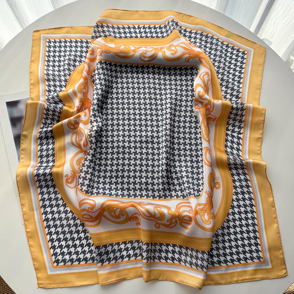 Luxury Square Scarf For Women Elegant Print Ladies Hijab Neckerchief Fashion Shawl For Travel Soft Stain Imitation Silk Scarves