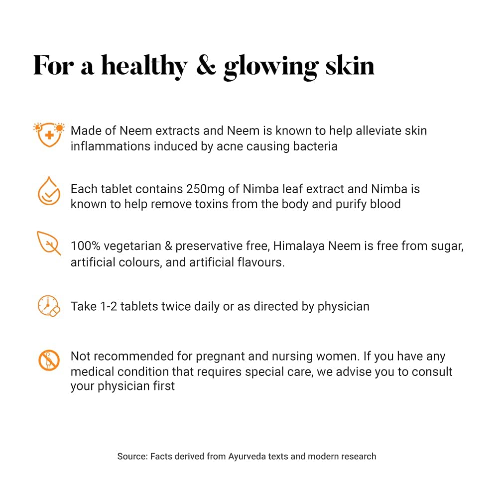 Himalaya 3 x Neem Skin Wellness Tablets For Clear Skin & Detox Support, 60 Count Each Herbal Supplement | Total 180 Tablets