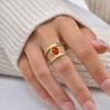 Waterproof Stainless Steel Rings for Women, Double Layered Open Adjustable Oval Nature Stone Bohemian Stylish Fashion Jewelry