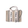 Chloe Woody Logo Print Leinen Canvas und Glattes Kalbsleder Tragetasche Damen Tragetaschen CHC22-AP237I26-012