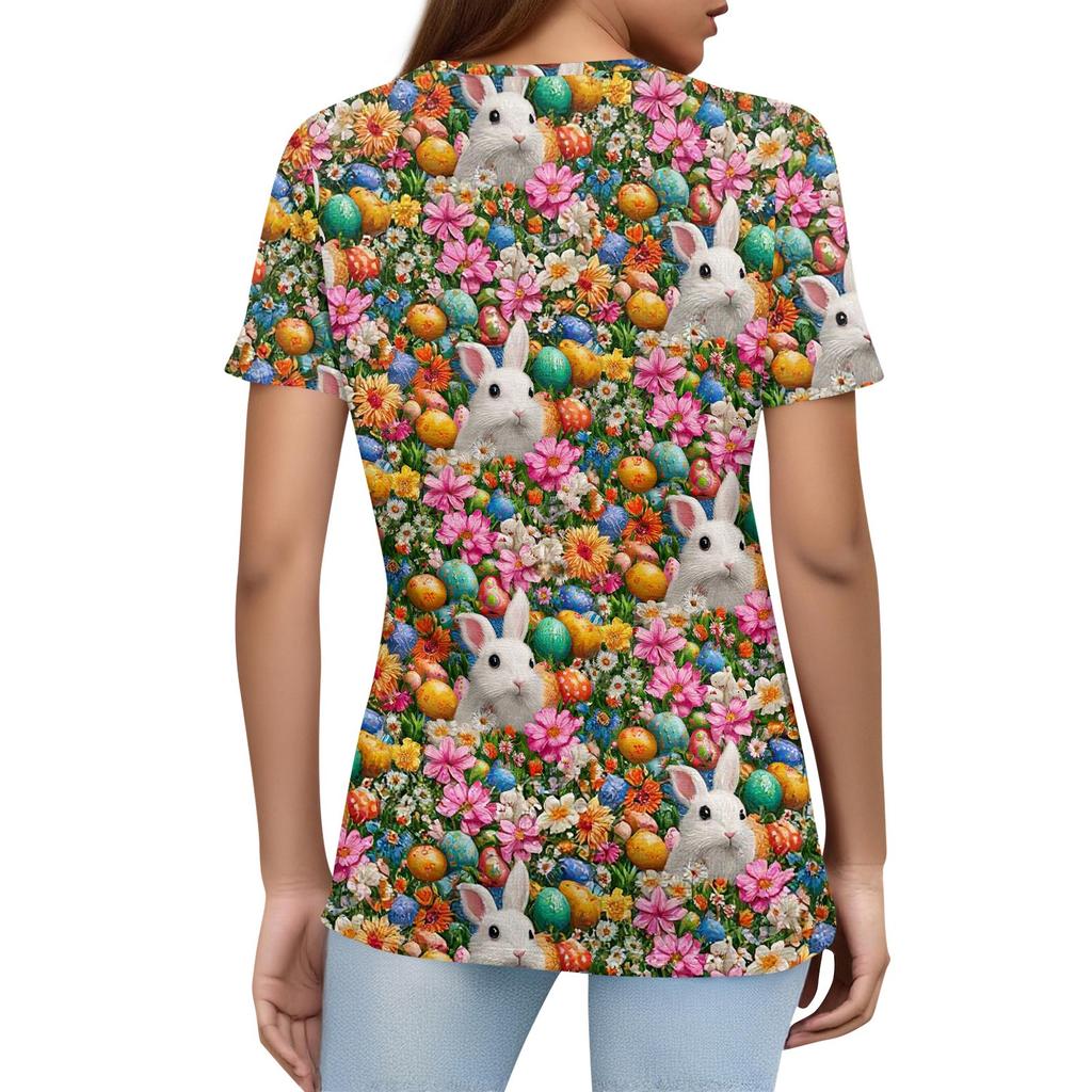 Women's T Shirt Print Button Short Sleeve Daily Weekend Fashion Basic V- Neck Regular Top