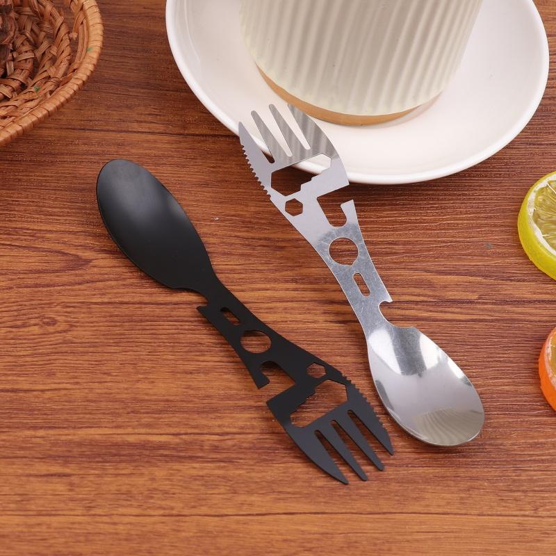 1/5Pcs 10-in-1 Stainless Steel Camping Utensils Set - Travel Hiking Cutlery Fork Spoon Opener Outdoor Survival Gear Tableware
