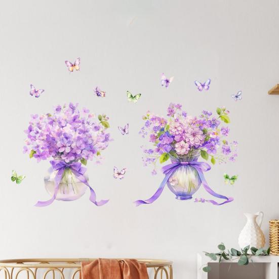 1 Pair Purple Flower Wall Sticker Peel And Stick Wildflower Butterfly Wall Decal Removable
